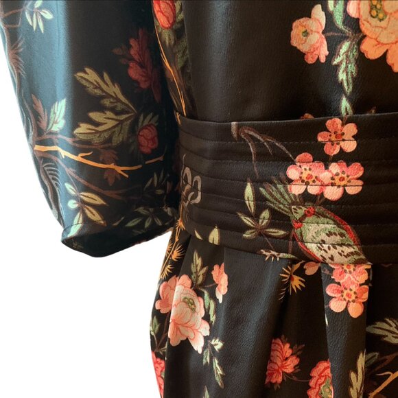 MANGO - New Black floral dress Balloon Sleeves faux-wrap midi design Size 10 - Picture 4 of 11